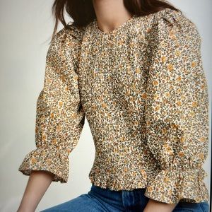 Meadows Women’s Aloe Yellow Floral Smocked Top Size US 0/ UK 4